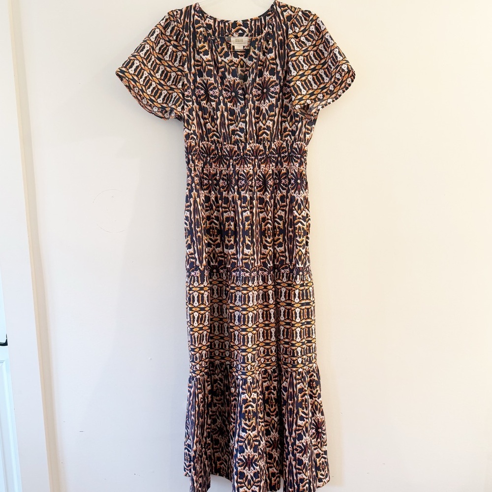 Anthropology Maeve Somerset Maxi In Orange Navy Print Dress - Picture 2 of 15